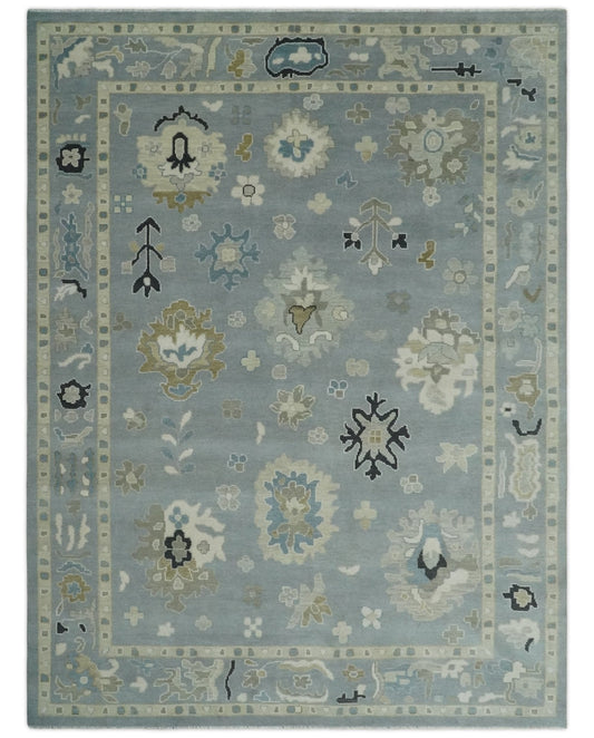 Custom Made Antique look Gray And Beige Hand Knotted Traditional Oushak Wool Area Rug.