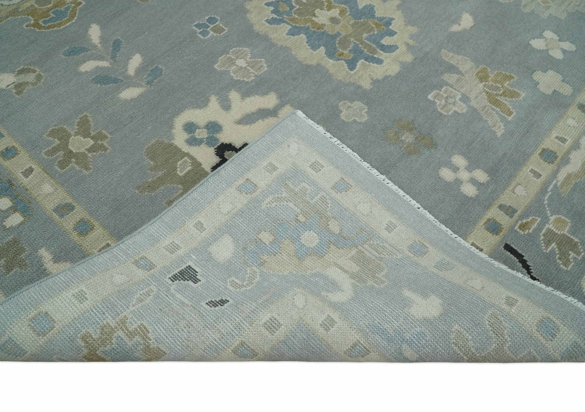 Custom Made Antique look Gray And Beige Hand Knotted Traditional Oushak Wool Area Rug.