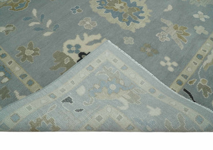 Custom Made Antique look Gray And Beige Hand Knotted Traditional Oushak Wool Area Rug.