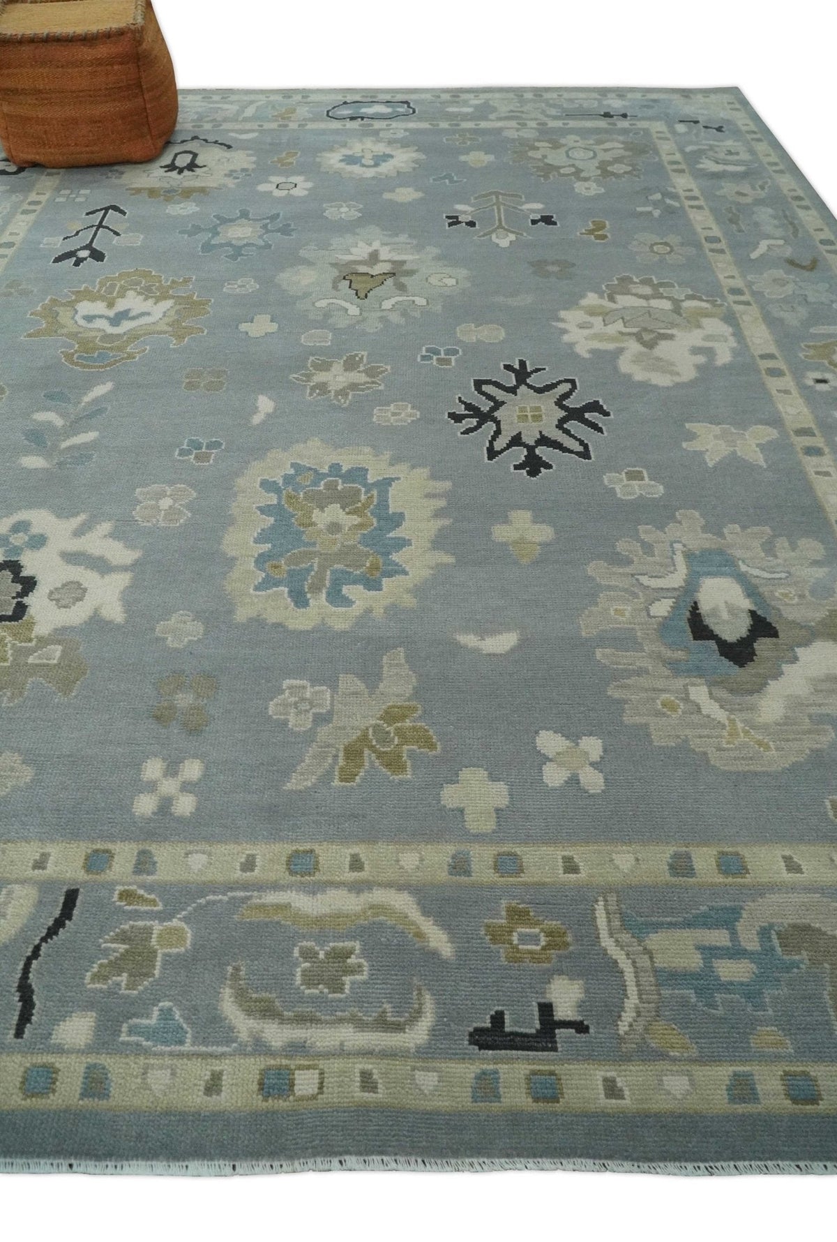 Custom Made Antique look Gray And Beige Hand Knotted Traditional Oushak Wool Area Rug.