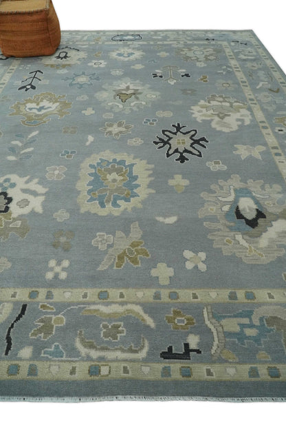 Custom Made Antique look Gray And Beige Hand Knotted Traditional Oushak Wool Area Rug.