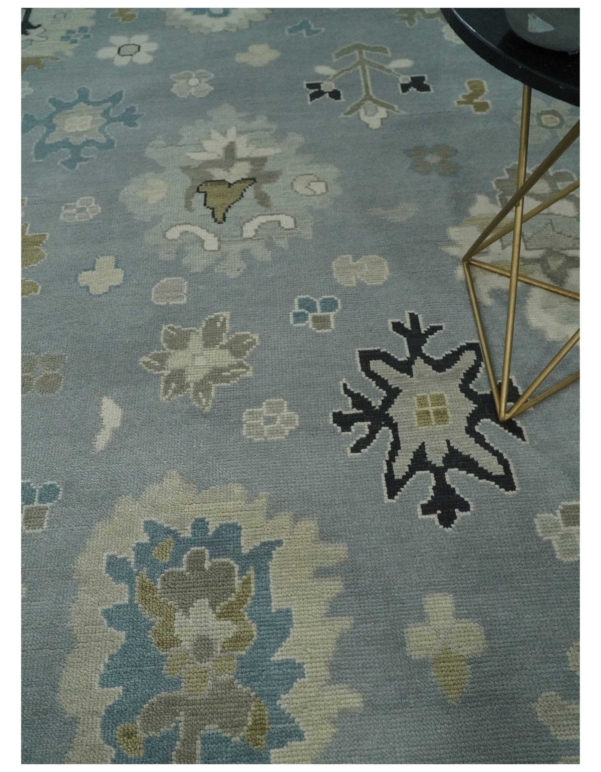 Custom Made Antique look Gray And Beige Hand Knotted Traditional Oushak Wool Area Rug.