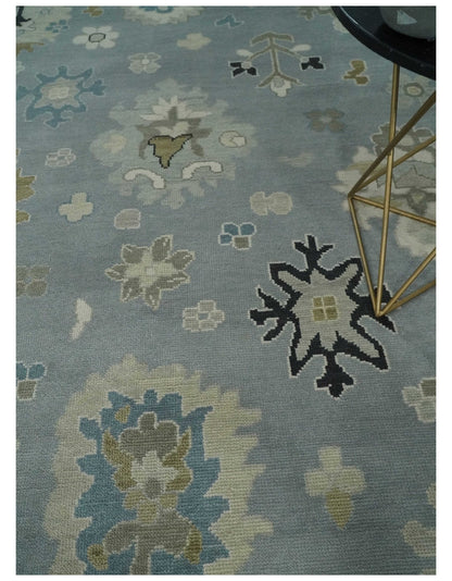 Custom Made Antique look Gray And Beige Hand Knotted Traditional Oushak Wool Area Rug.