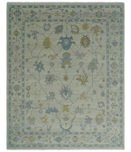 Beige And Silver Traditional Oushak Wool Hand knotted Wool area Rug.