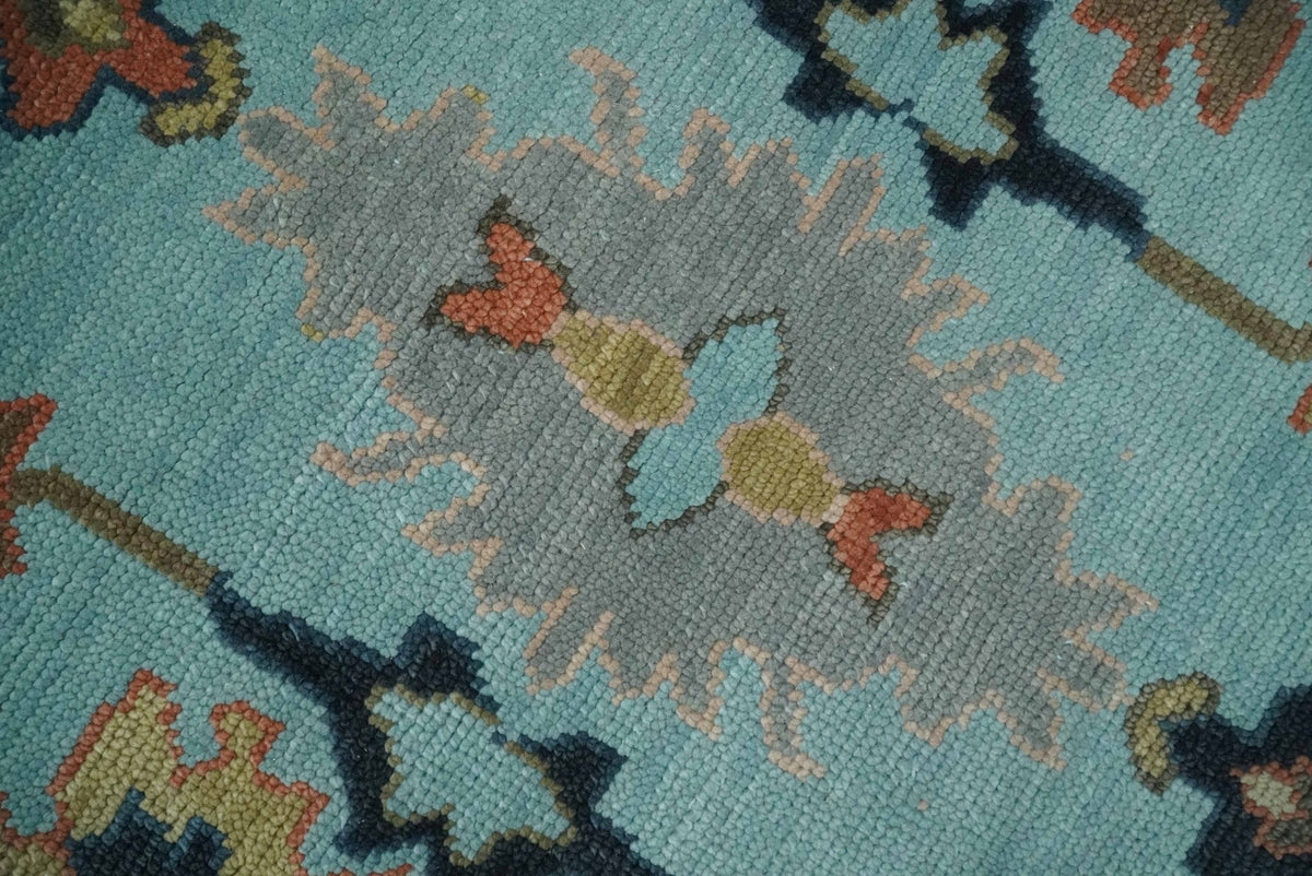 Antique Style Aqua Multi Size Hand Knotted Colorful Traditional Oushak Wool Area Rug.