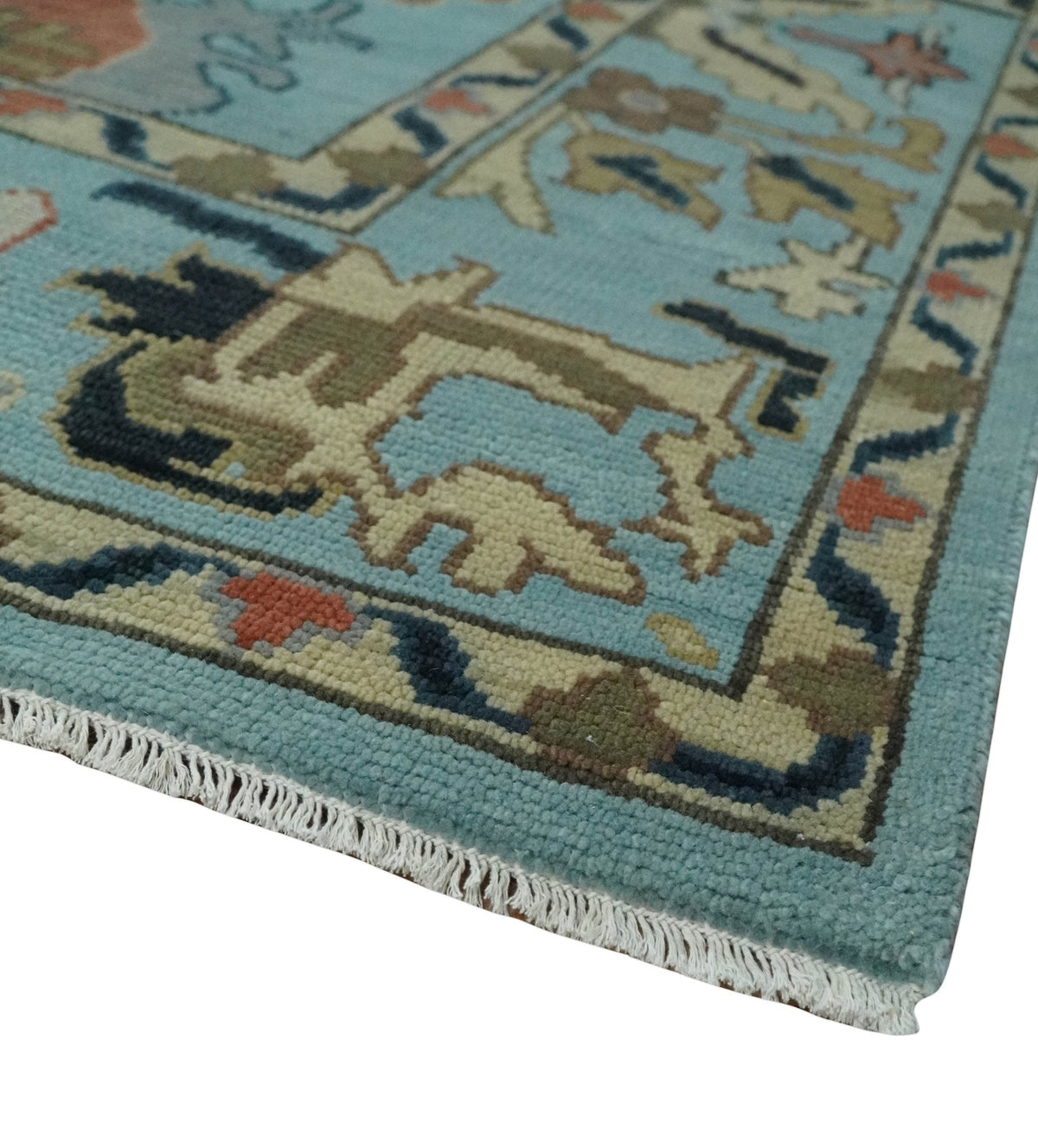 Antique Style Aqua Multi Size Hand Knotted Colorful Traditional Oushak Wool Area Rug.