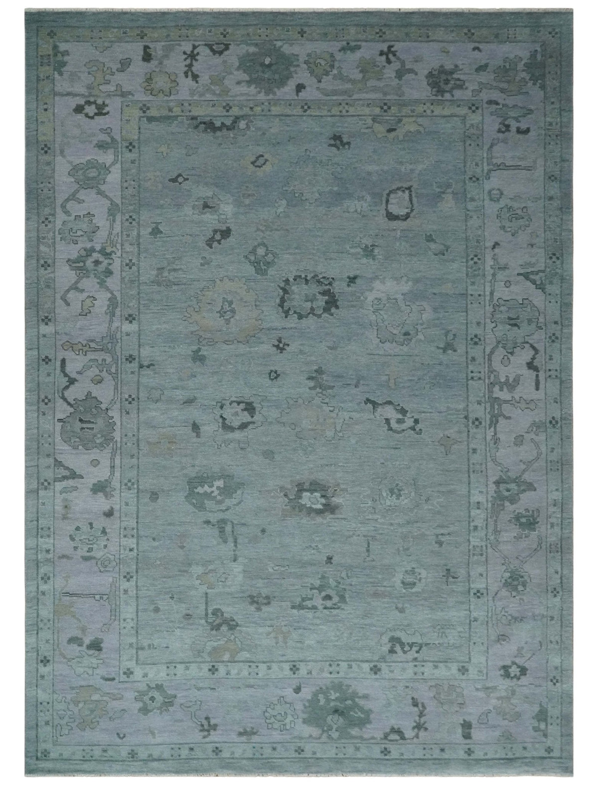 Antique style Gray and Silver Hand Knotted Multi Size Oushak Wool Area Rug.