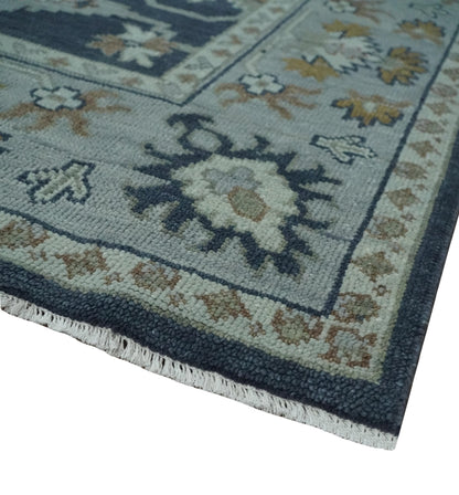 Antique style Blue and Silver Traditional Multi Size Hand Knotted Oushak Wool Rug.