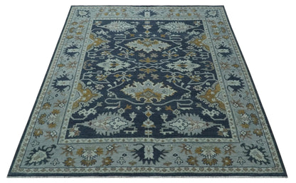 Antique style Blue and Silver Traditional Multi Size Hand Knotted Oushak Wool Rug.