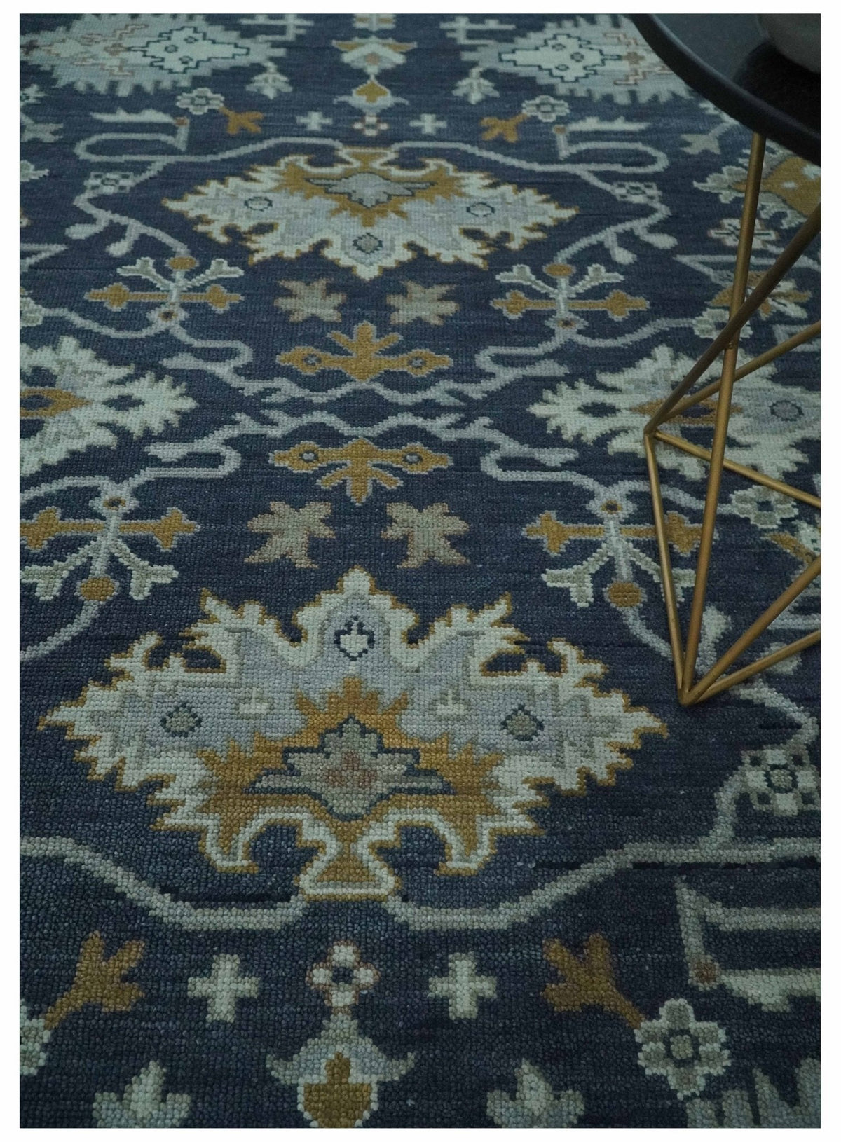 Antique style Blue and Silver Traditional Multi Size Hand Knotted Oushak Wool Rug.