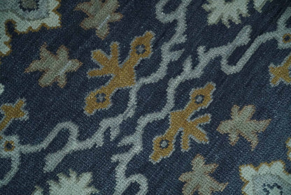 Antique style Blue and Silver Traditional Multi Size Hand Knotted Oushak Wool Rug.