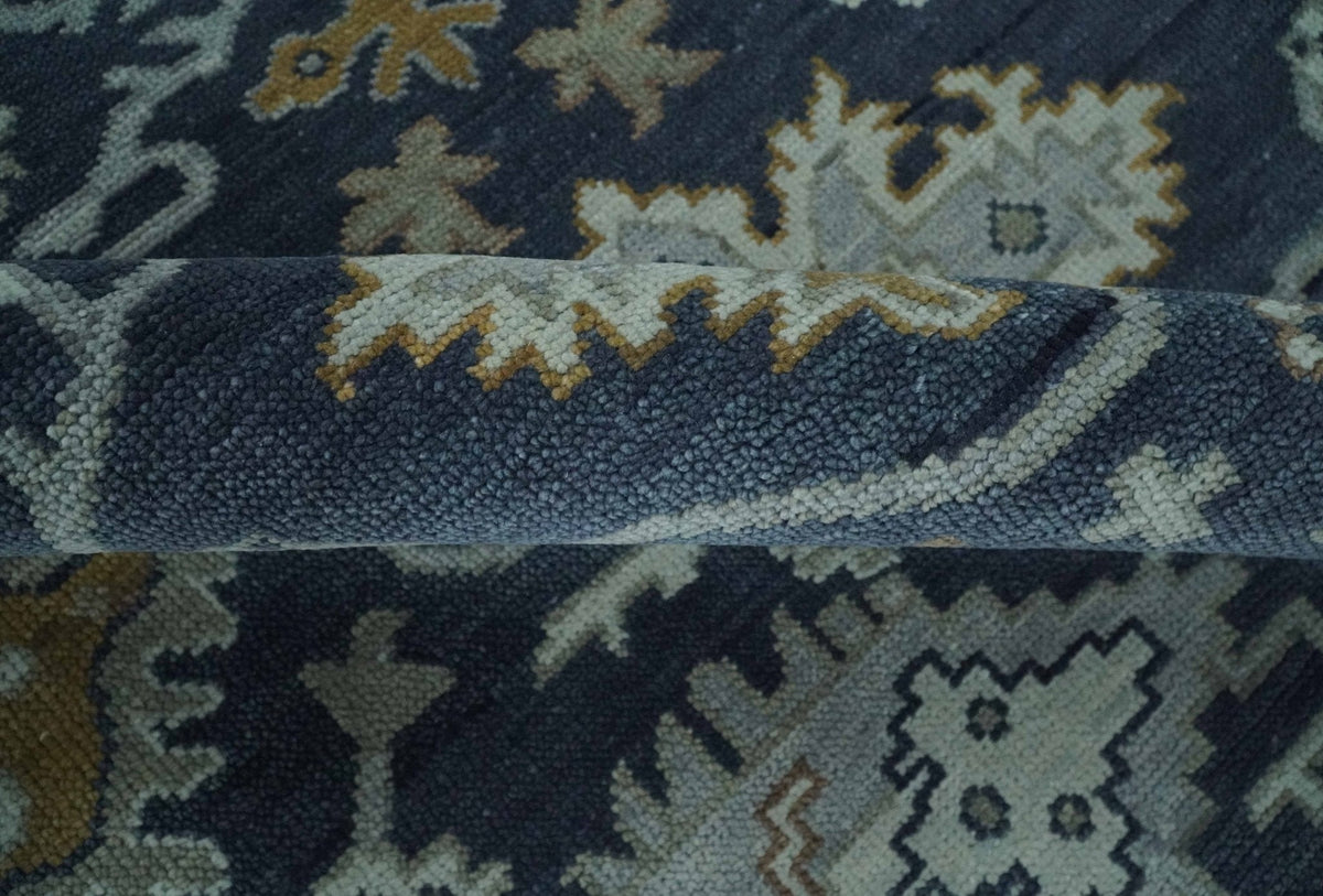 Antique style Blue and Silver Traditional Multi Size Hand Knotted Oushak Wool Rug.