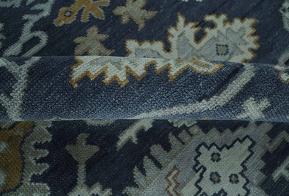 Antique style Blue and Silver Traditional Multi Size Hand Knotted Oushak Wool Rug.