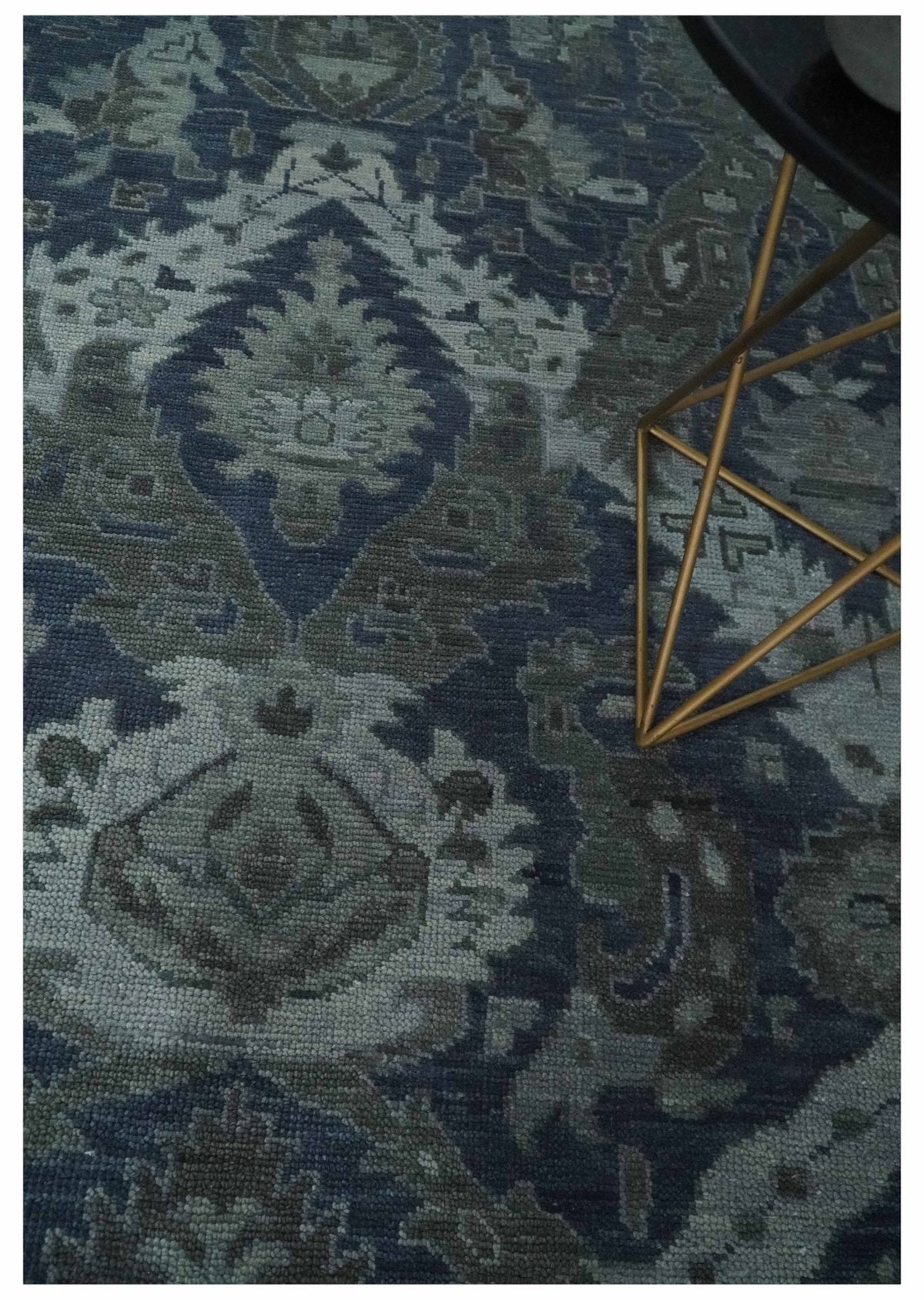 Antique style Blue, Charcoal and Silver Hand Knotted dragon Oushak Wool Area Rug.