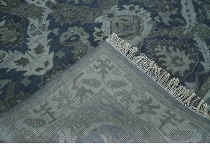 Antique style Blue, Charcoal and Silver Hand Knotted dragon Oushak Wool Area Rug.