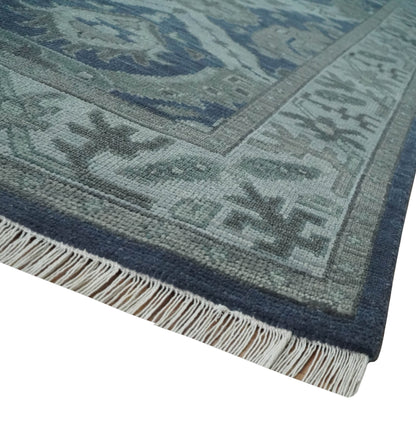 Antique style Blue, Charcoal and Silver Hand Knotted dragon Oushak Wool Area Rug.