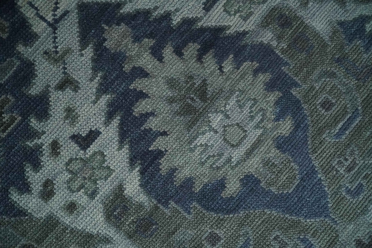 Antique style Blue, Charcoal and Silver Hand Knotted dragon Oushak Wool Area Rug.