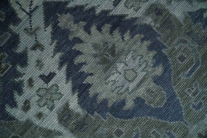Antique style Blue, Charcoal and Silver Hand Knotted dragon Oushak Wool Area Rug.