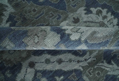 Antique style Blue, Charcoal and Silver Hand Knotted dragon Oushak Wool Area Rug.