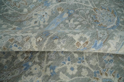 Antique Style Blue, Gray and Beige Hand knotted Classic Distressed Finished Custom Made wool Area Rug.