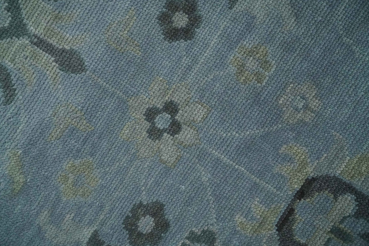 Antique style Blue, Silver and Charcoal Hand Knotted Oushak Wool Area Rug.