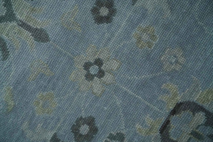 Antique style Blue, Silver and Charcoal Hand Knotted Oushak Wool Area Rug.