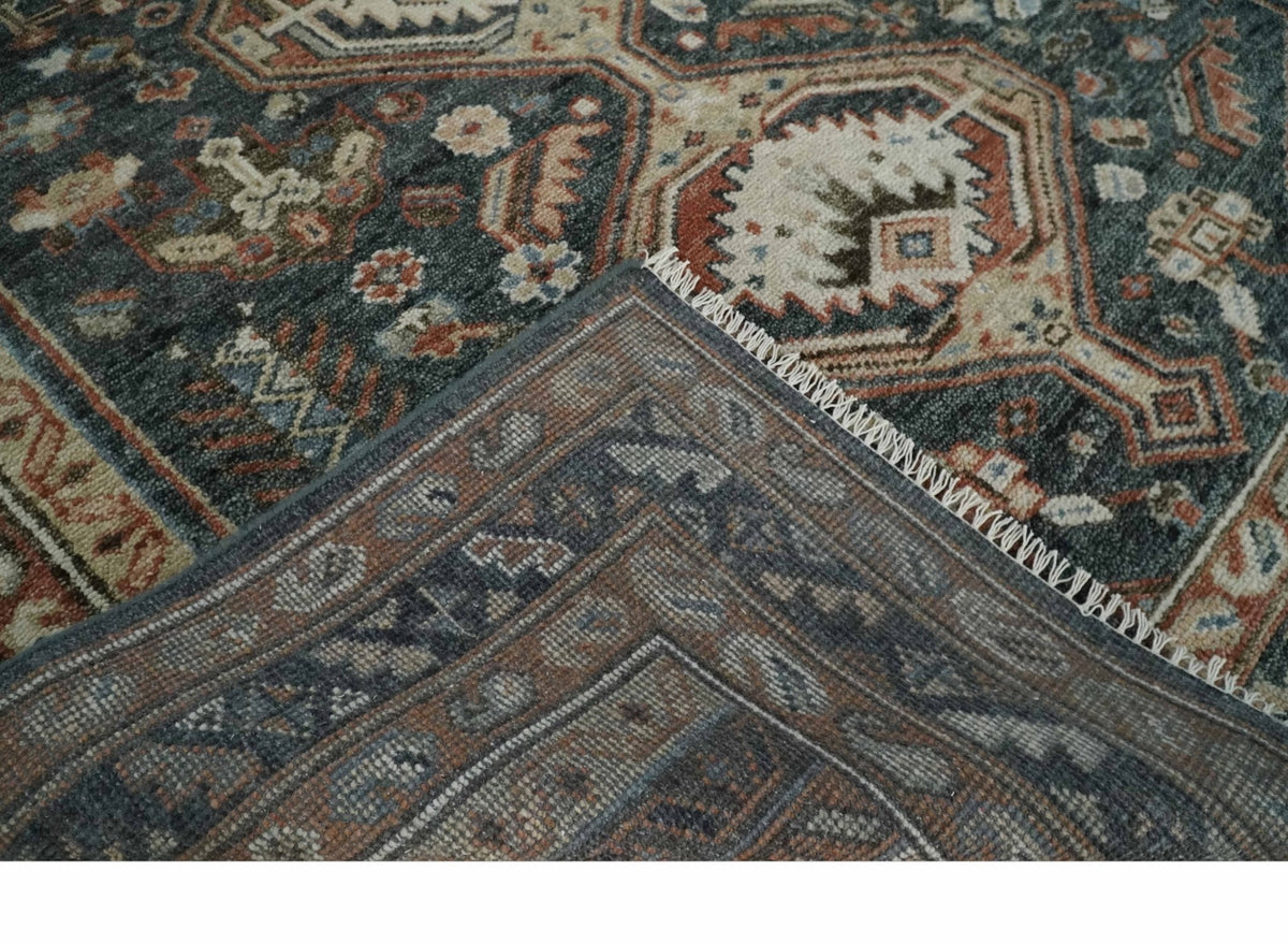Antique Style Charcoal, Beige and Rust Hand knotted Custom Made wool Area Rug.