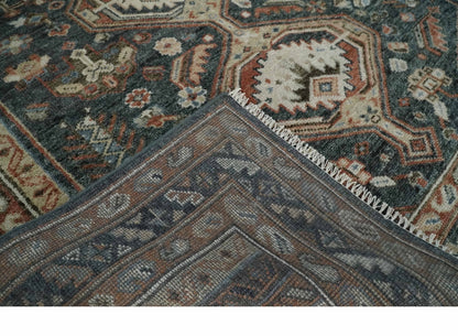 Antique Style Charcoal, Beige and Rust Hand knotted Custom Made wool Area Rug.
