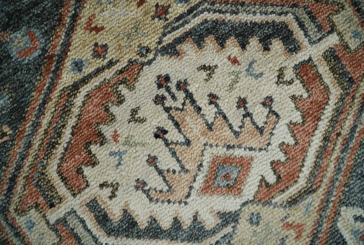 Antique Style Charcoal, Beige and Rust Hand knotted Custom Made wool Area Rug.
