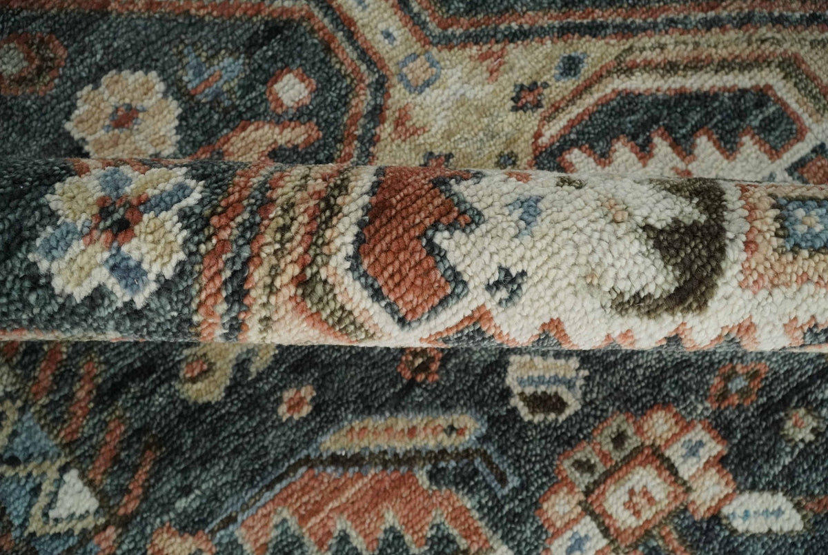 Antique Style Charcoal, Beige and Rust Hand knotted Custom Made wool Area Rug.