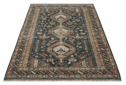 Antique Style Charcoal, Beige and Rust Hand knotted Custom Made wool Area Rug.