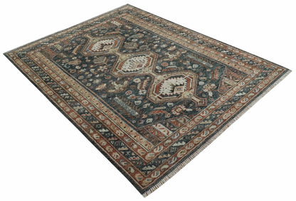 Antique Style Charcoal, Beige and Rust Hand knotted Custom Made wool Area Rug.