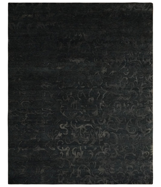 Antique Style Charcoal, Gray and Silver 8x10 Hand knotted wool Area Rug.