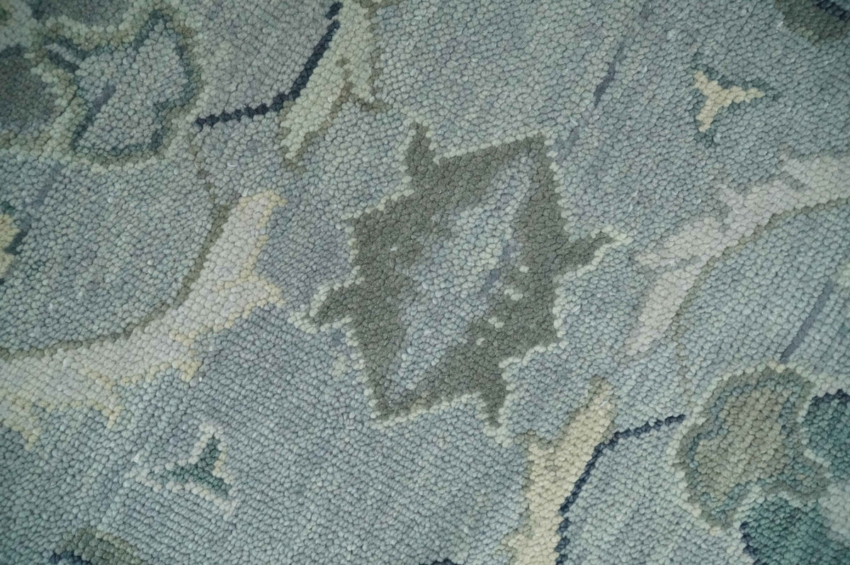 Antique Style Custom Made Charcoal, Silver and Green Hand Knotted Oriental Oushak Wool Area Rug.