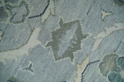 Antique Style Custom Made Charcoal, Silver and Green Hand Knotted Oriental Oushak Wool Area Rug.