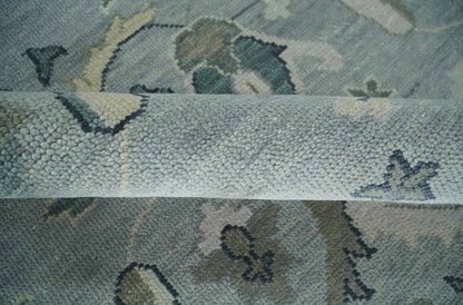Antique Style Custom Made Charcoal, Silver and Green Hand Knotted Oriental Oushak Wool Area Rug.