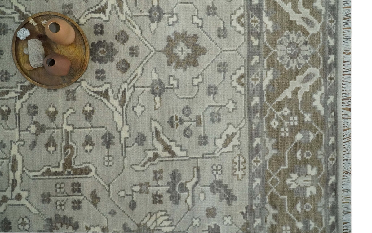 Antique Style Custom Made Traditional Silver and Brown Oriental Oushak Wool Area Rug.