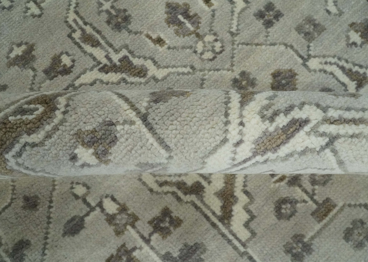 Antique Style Custom Made Traditional Silver and Brown Oriental Oushak Wool Area Rug.