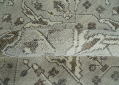 Antique Style Custom Made Traditional Silver and Brown Oriental Oushak Wool Area Rug.