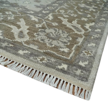 Antique Style Custom Made Traditional Silver and Brown Oriental Oushak Wool Area Rug.