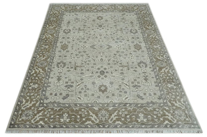 Antique Style Custom Made Traditional Silver and Brown Oriental Oushak Wool Area Rug.