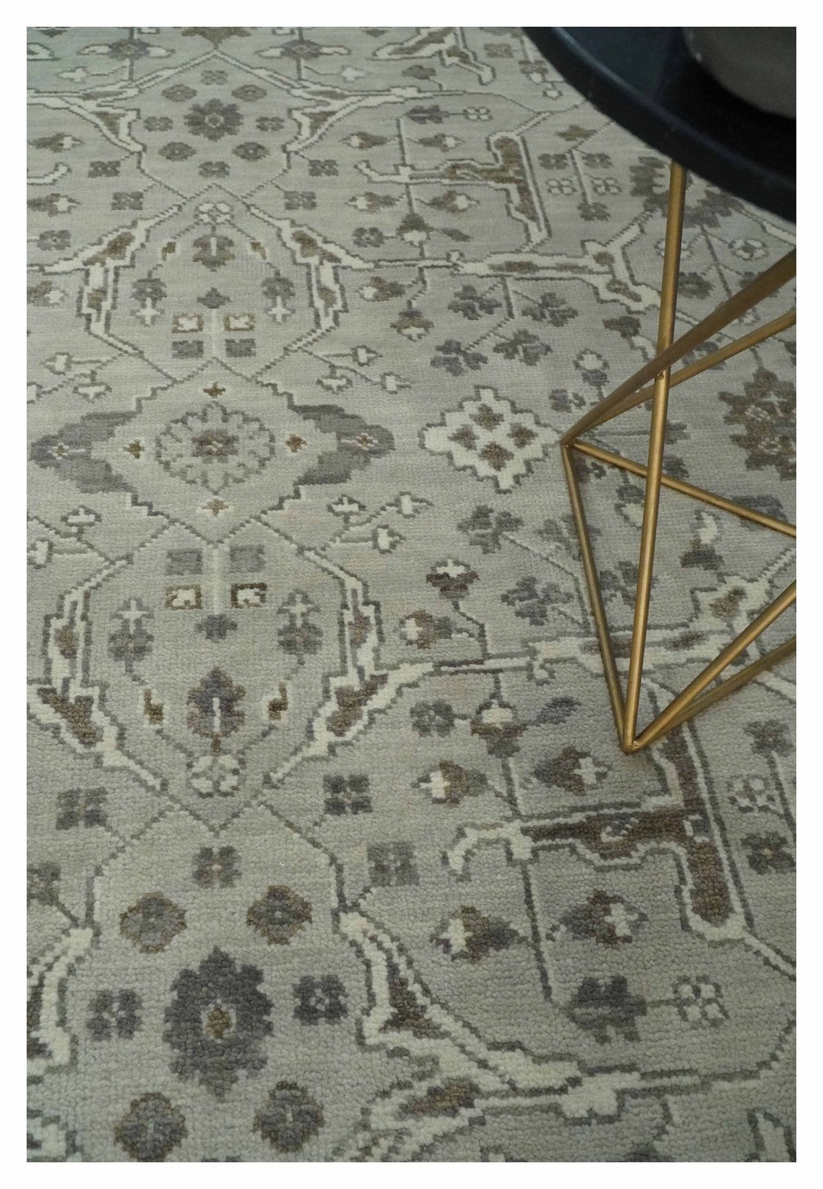 Antique Style Custom Made Traditional Silver and Brown Oriental Oushak Wool Area Rug.