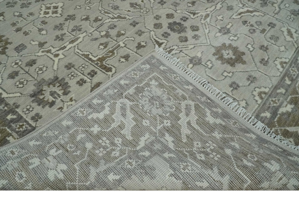 Antique Style Custom Made Traditional Silver and Brown Oriental Oushak Wool Area Rug.