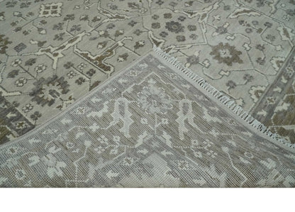 Antique Style Custom Made Traditional Silver and Brown Oriental Oushak Wool Area Rug.