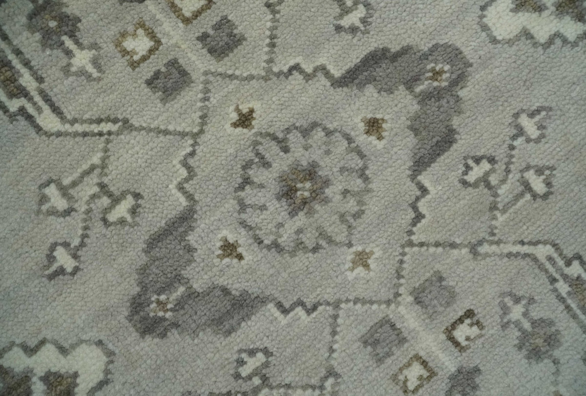 Antique Style Custom Made Traditional Silver and Brown Oriental Oushak Wool Area Rug.