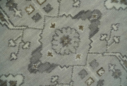 Antique Style Custom Made Traditional Silver and Brown Oriental Oushak Wool Area Rug.
