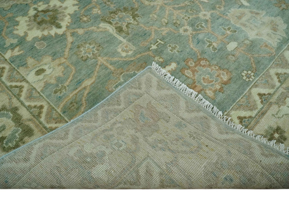 Antique style Floral Gray, Beige and Green Hand knotted Oriental Oushak Multi Size Wool Area Rug.