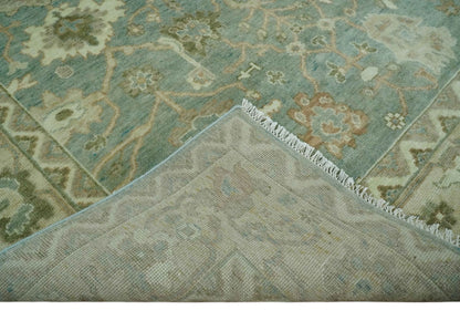Antique style Floral Gray, Beige and Green Hand knotted Oriental Oushak Multi Size Wool Area Rug.