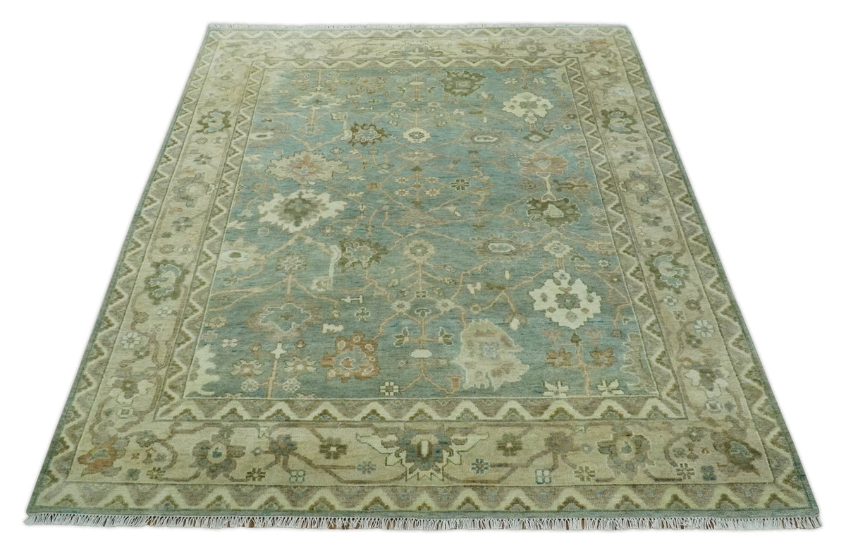 Antique style Floral Gray, Beige and Green Hand knotted Oriental Oushak Multi Size Wool Area Rug.