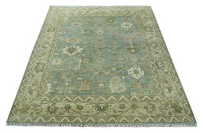 Antique style Floral Gray, Beige and Green Hand knotted Oriental Oushak Multi Size Wool Area Rug.